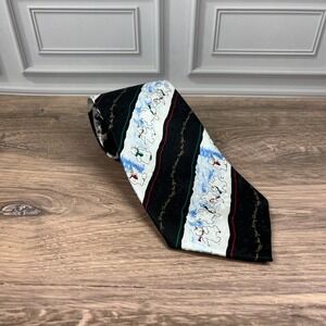 American Greetings Necktie Mens Black Christmas Snowman Silk Stripe‎ Tie